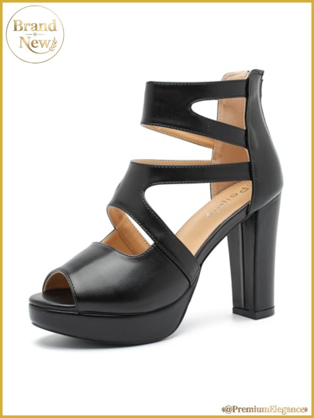 Women's Platform Heeled Sandals, Cutout Strappy, Peep Toe, High Chunky Heel,